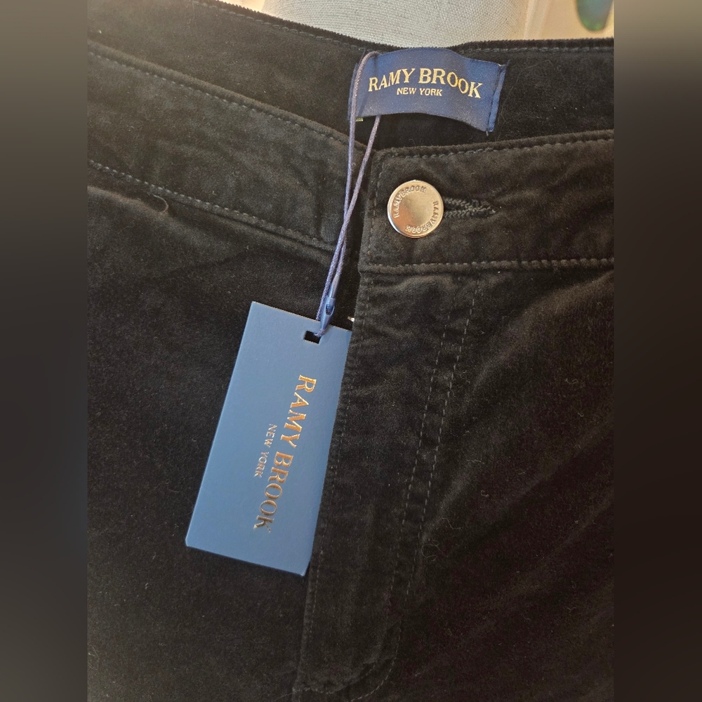 Ramy Brook Black Velvet Skinny Jeans with Sailor Button Detail - Picture 3 of 7
